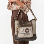 Lieblingstasche convertible backpack featuring Anekke illustration, brown and beige tones, and gold-tone hardware.