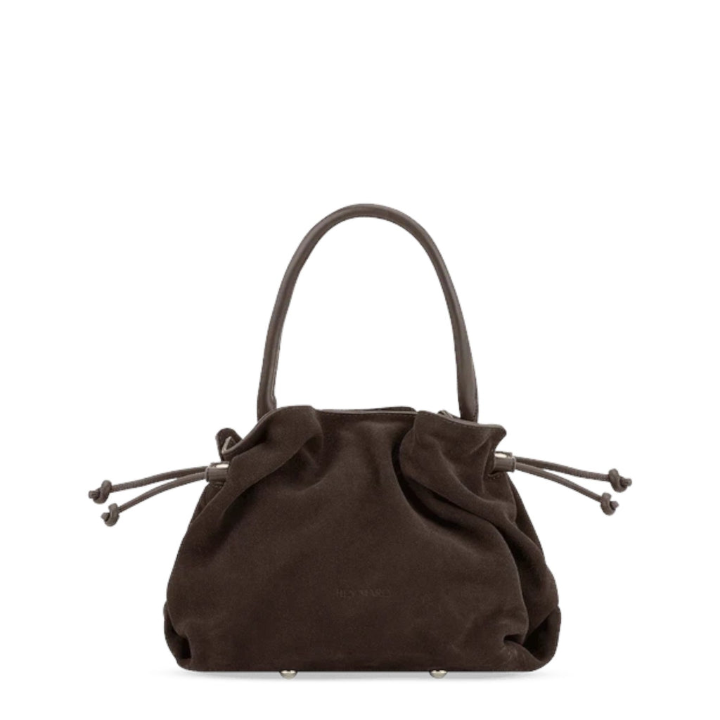 Lieblingstasche Cool Companion Suede S dark brown suede handbag with drawstring closure and top handle
