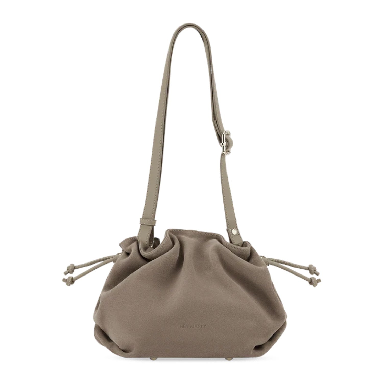 Lieblingstasche Cool Companion Suede S taupe drawstring handbag with adjustable shoulder strap