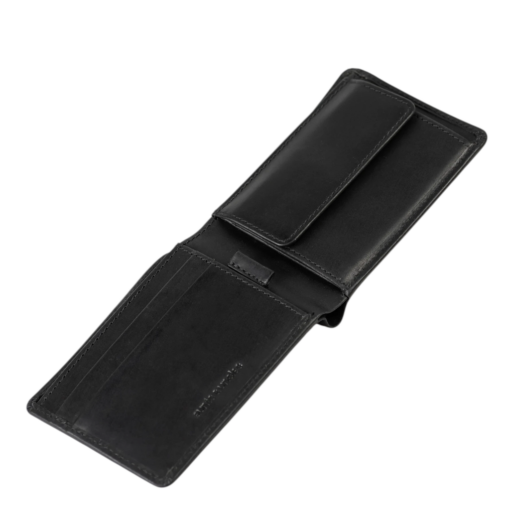 Lieblingstasche Craig black leather bifold wallet with coin pocket and card slots, open view