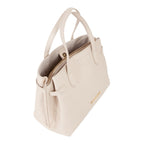 Lieblingstasche cream embossed leather tote bag with gold hardware and top handles.
