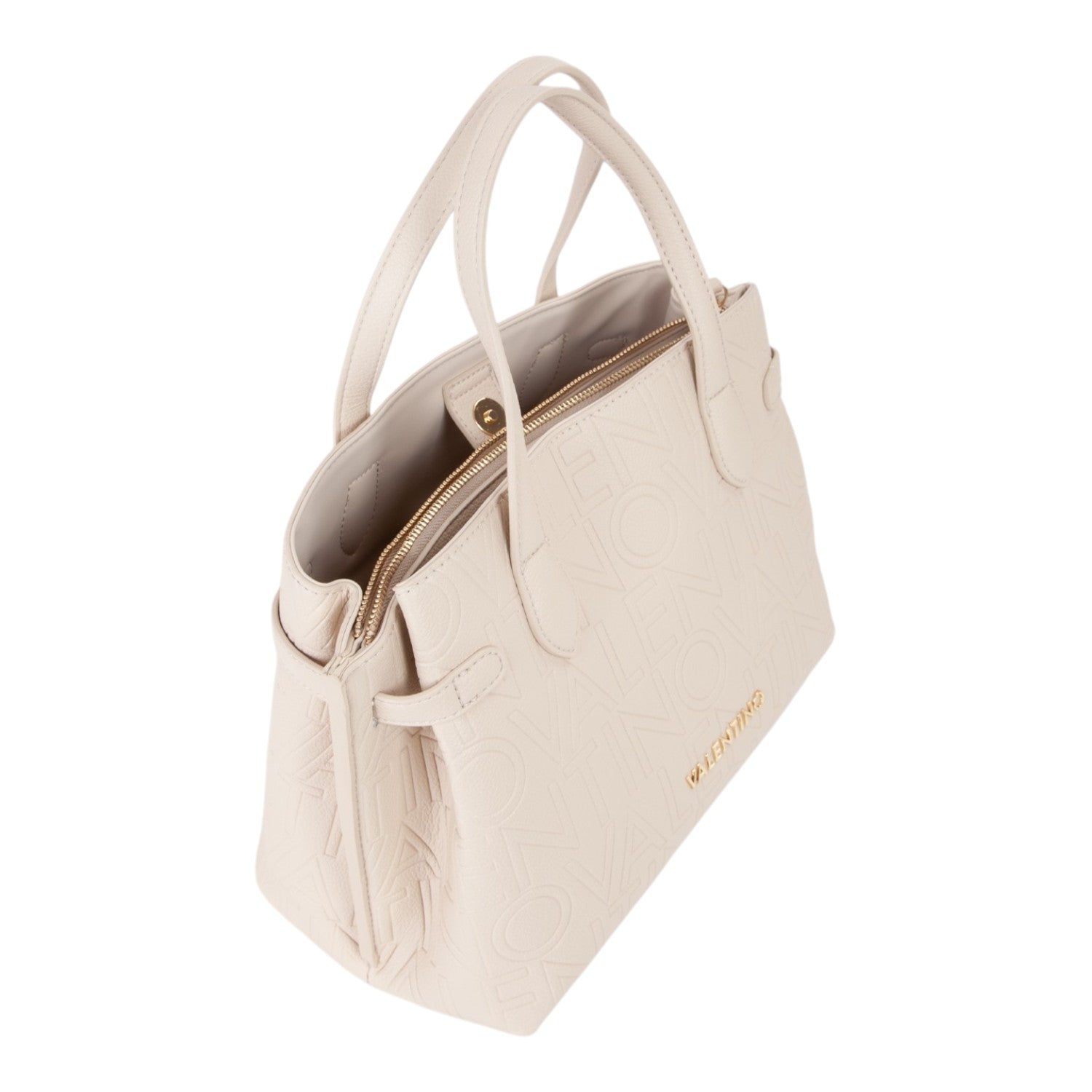 Lieblingstasche cream embossed leather tote bag with gold hardware and top handles.