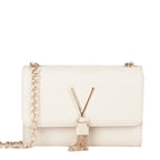 Lieblingstasche cream textured leather Pochette Divina crossbody bag with gold chain strap and tassel detail.