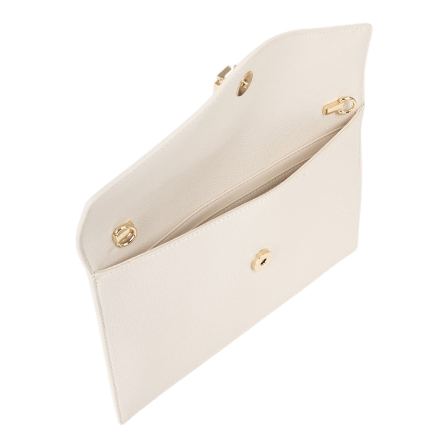 Lieblingstasche cream leather envelope clutch with gold hardware and chain strap detail.