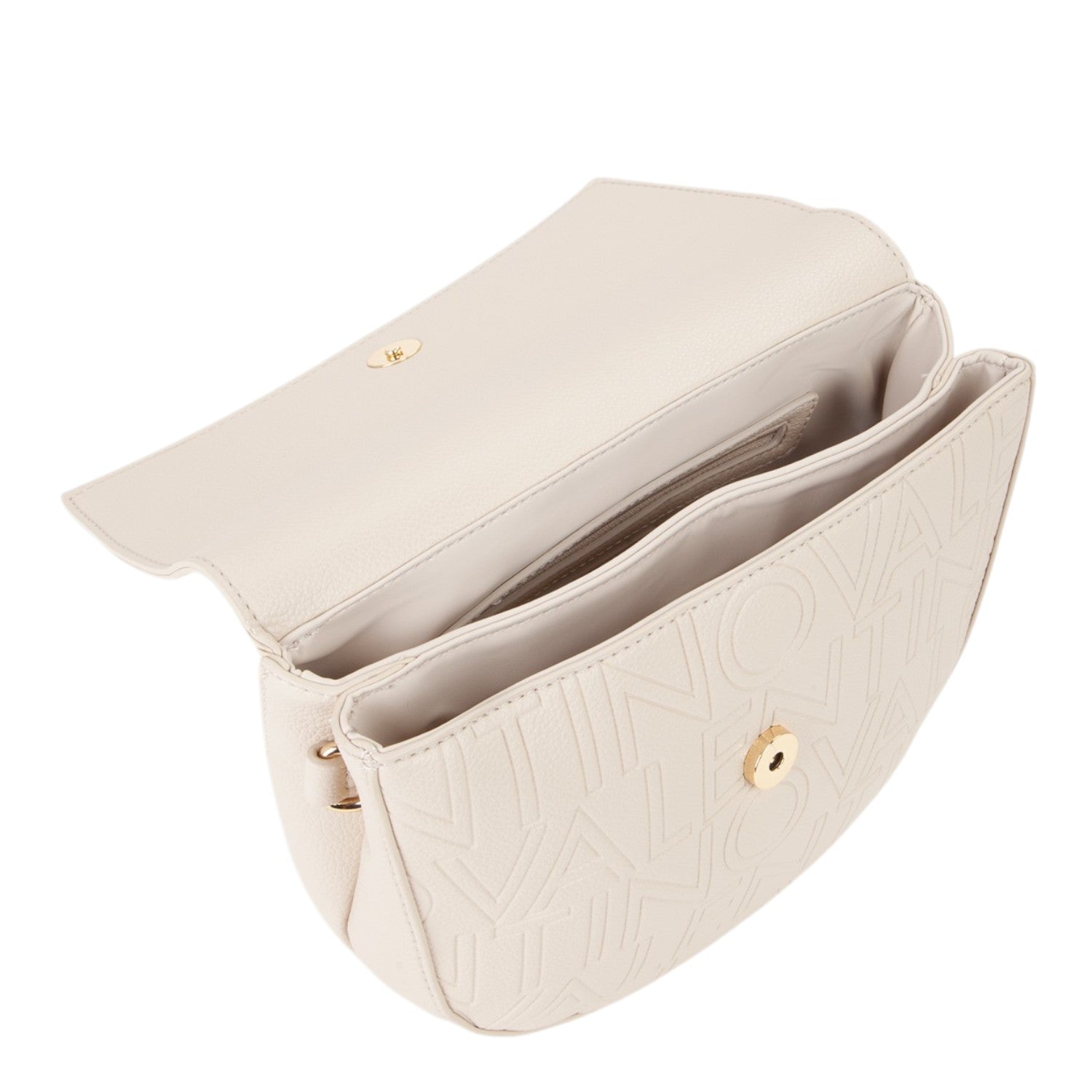 Lieblingstasche cream leather flap bag with embossed logo and gold hardware.