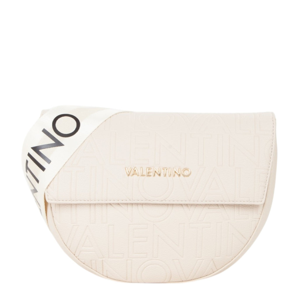 Lieblingstasche Flap Bag Pansy in cream leather with embossed logo and black and white strap detail.
