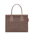 Lieblingstasche Daily Shopper XS in brown teddy fleece with matching leather-look handles and a structured design.