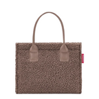 Lieblingstasche Daily Shopper XS in brown teddy fleece with matching leather-look handles and a structured design.