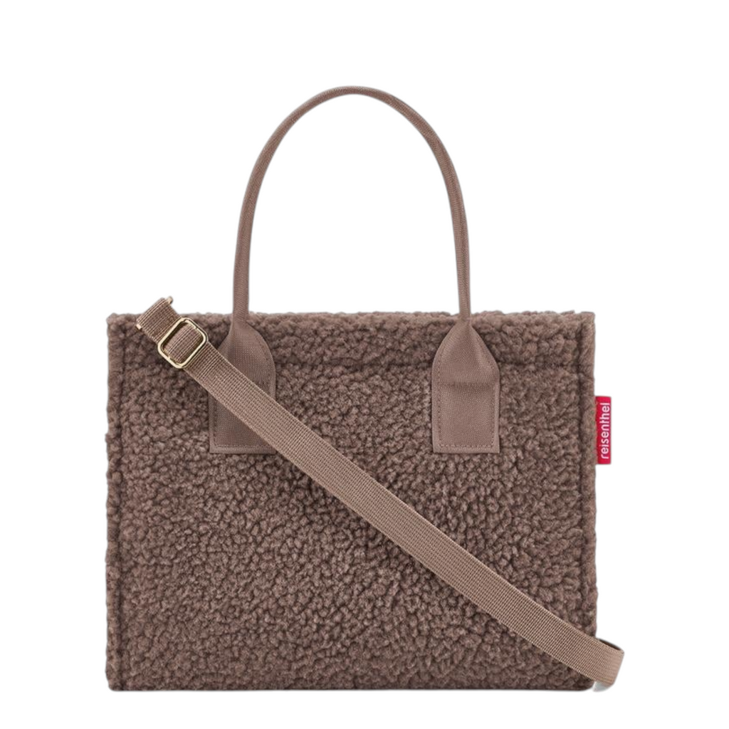 Lieblingstasche Daily Shopper XS in brown teddy fleece with dual handles and an adjustable shoulder strap