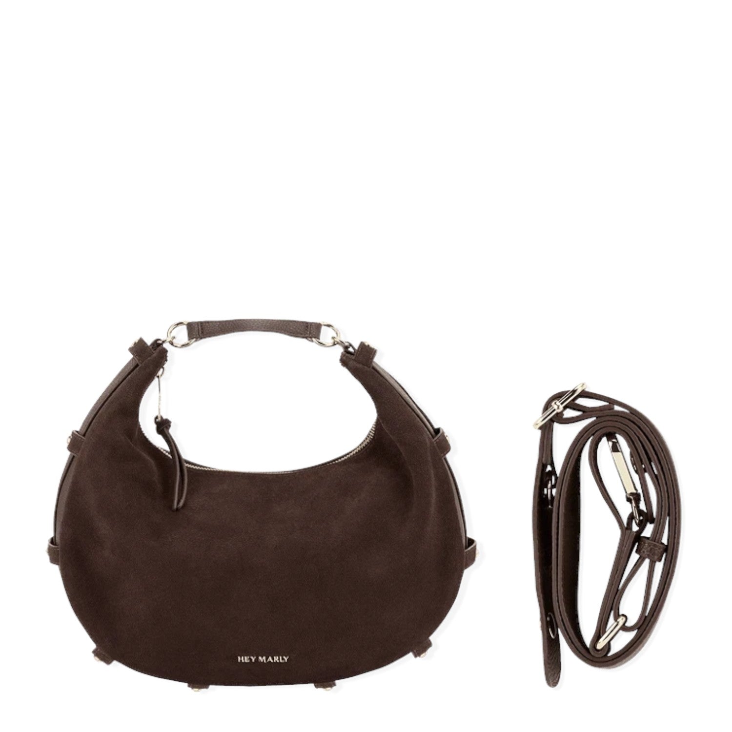 Lieblingstasche Lifetime Sister Suede M dark brown crescent-shaped suede handbag with detachable shoulder strap
