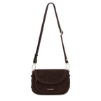 Lieblingstasche Big Sister Suede dark brown crossbody bag with a flap closure and adjustable shoulder strap.