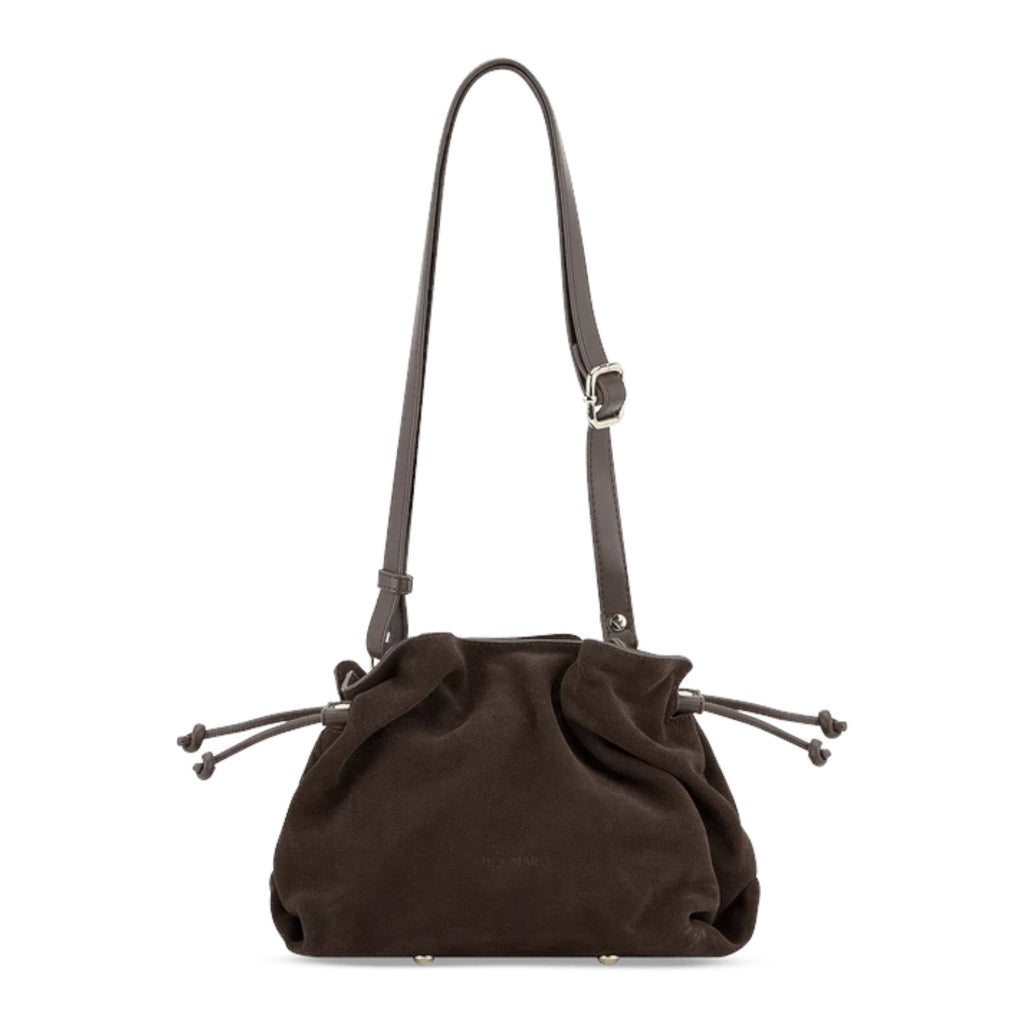 Lieblingstasche Cool Companion Suede S dark brown suede leather drawstring handbag with adjustable shoulder strap