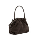 Lieblingstasche Cool Companion Suede S dark brown suede handbag with a drawstring closure and single shoulder strap