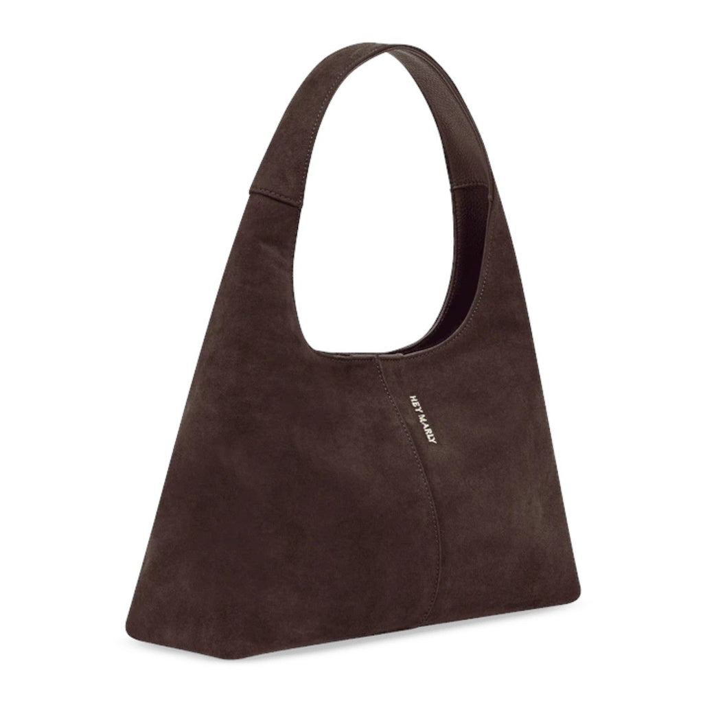 Lieblingstasche Alltime Lover ReSuede M dark brown suede hobo bag with a minimalist design and shoulder strap