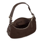 Lieblingstasche Lifetime Sister Suede M dark brown suede shoulder bag with gold hardware and adjustable strap
