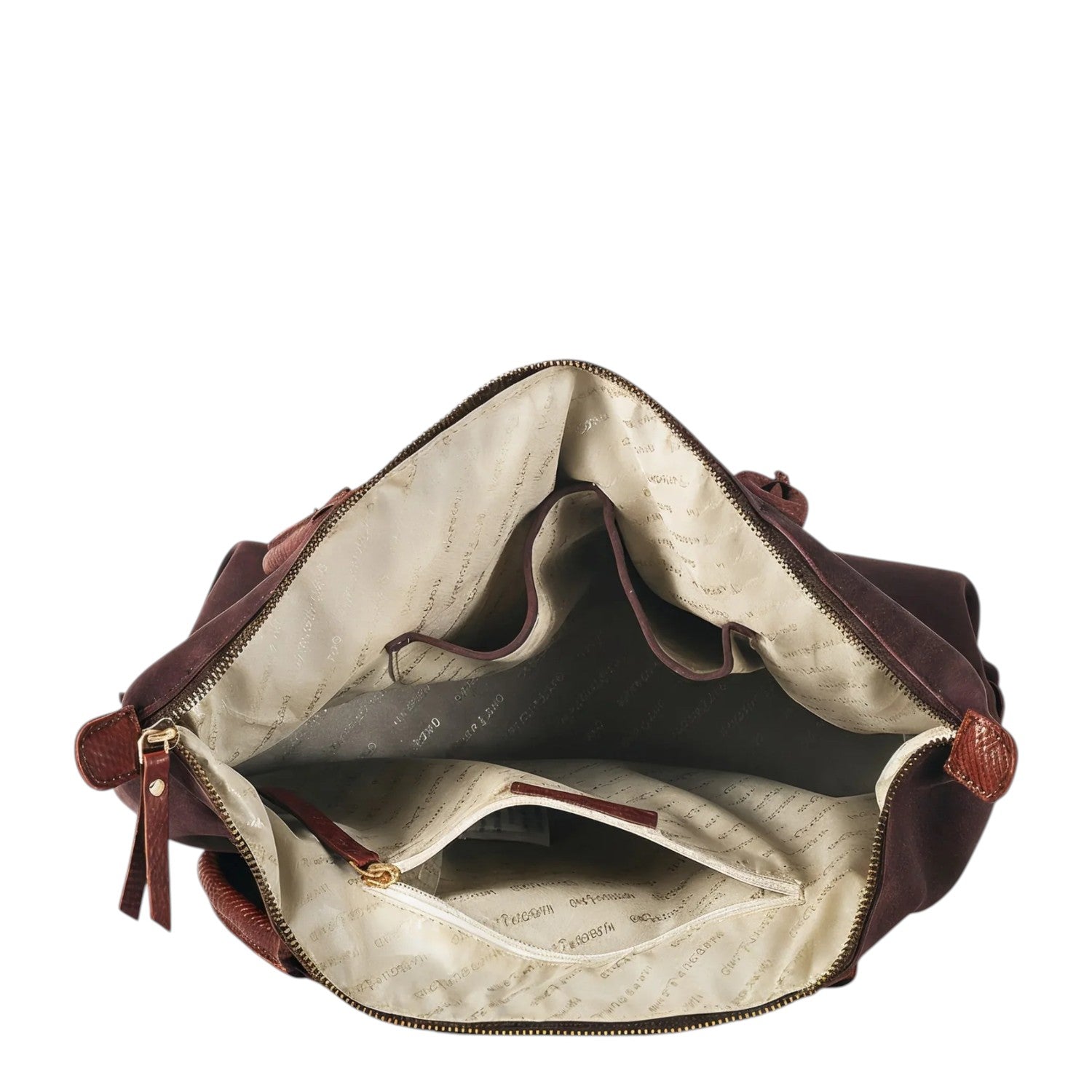 Lieblingstasche Sofia L dark brown suede tote bag with multiple interior pockets and leather trim.