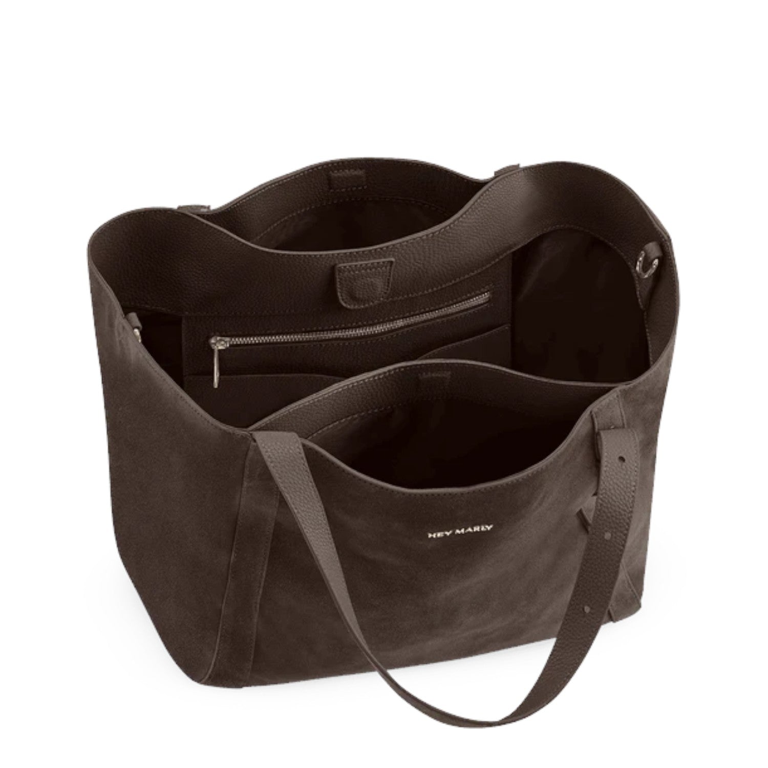 Lieblingstasche Pretty Wonder Suede dark brown leather tote bag with open interior and zippered pocket