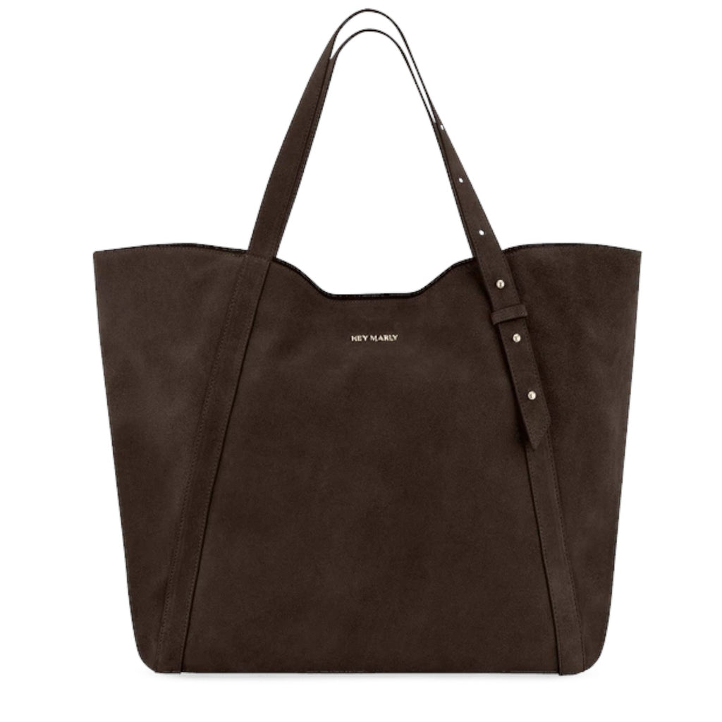 Lieblingstasche Pretty Wonder Suede dark brown tote bag with adjustable shoulder straps and minimalist design.