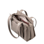Lieblingstasche Dawn taupe leather handbag with top zipper closure and structured shoulder straps