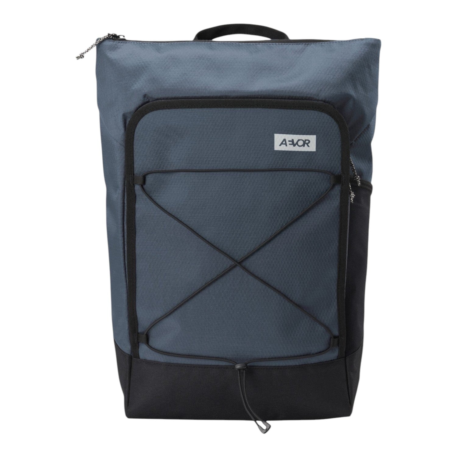 Lieblingstasche Day Pack FLX in dark blue with black accents, featuring a front bungee cord and top carry handle.