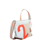 Lieblingstasche Deern Lütt shoulder bag made from recycled white and beige sailcloth with bright orange accents