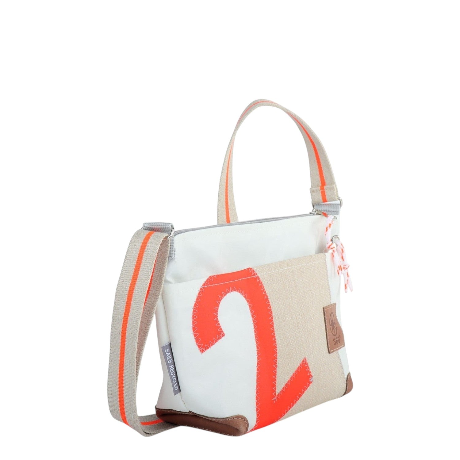 Lieblingstasche Deern Lütt shoulder bag made from recycled white and beige sailcloth with bright orange accents