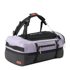 Lieblingstasche Duffel Pack in light purple and black with expandable storage and ergonomic carry straps