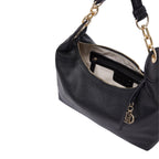 Lieblingstasche ECS Hobo S black pebbled leather handbag with gold chain strap and interior zip pocket