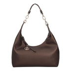 Lieblingstasche ECS Hobo S dark brown pebbled leather shoulder bag with silver chain strap and logo charm