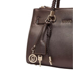 Lieblingstasche ECS Satchel S in dark brown pebbled faux leather with braided handles and gold-tone logo charms