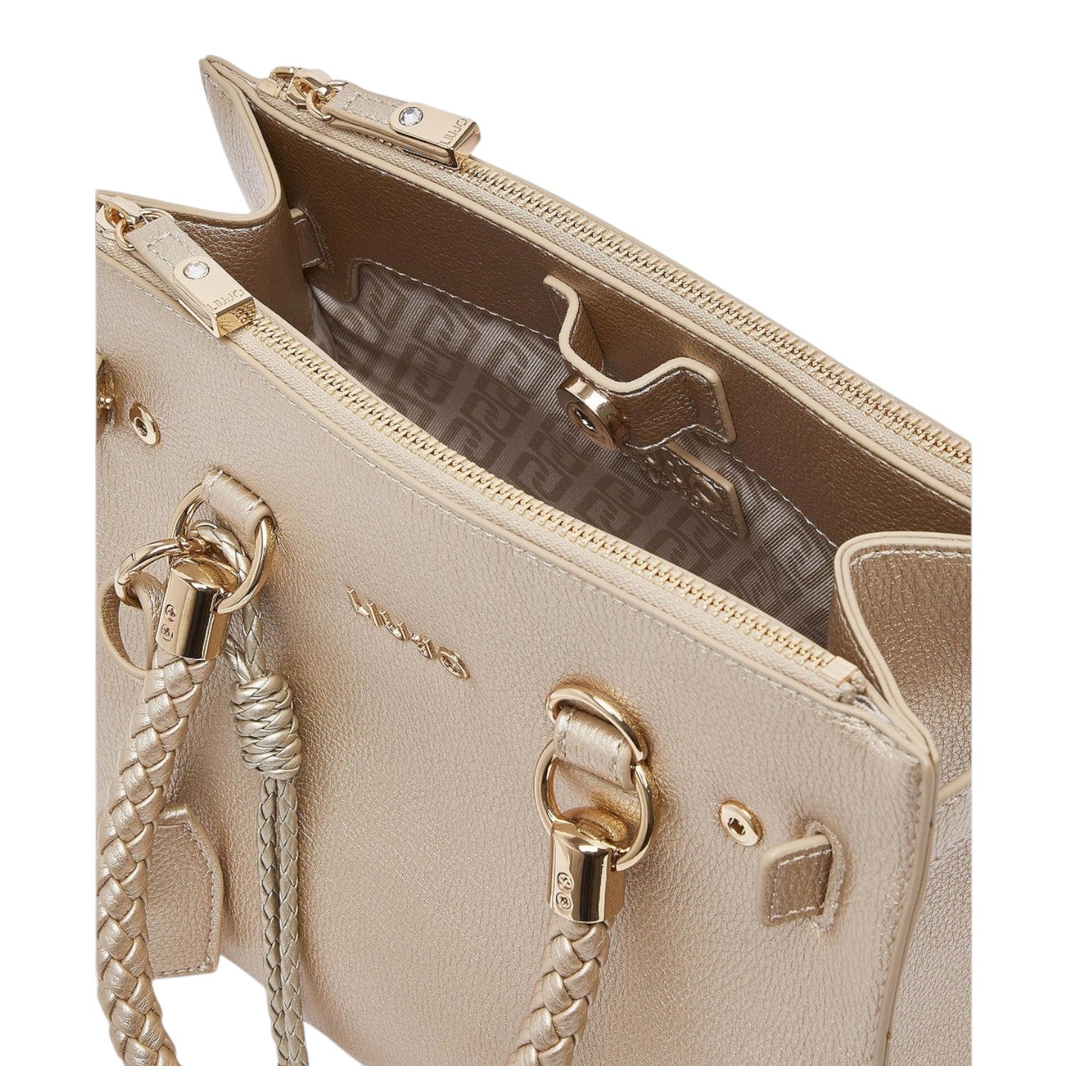 Lieblingstasche ECS Satchel S in metallic gold with braided handles and gold-tone hardware interior view