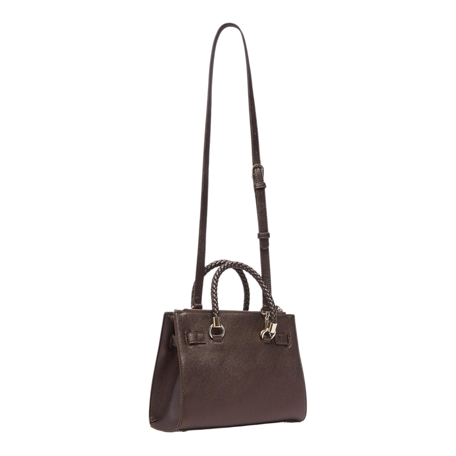 Lieblingstasche ECS Satchel S in dark brown leather with braided top handles and an adjustable shoulder strap