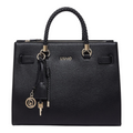 Lieblingstasche ECS Tote M in black faux leather with braided handles, gold-tone hardware, and decorative charms.