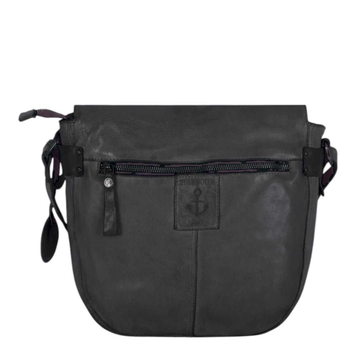 Lieblingstasche Emmeline grey leather crossbody bag with front zipper pocket and embossed anchor logo detail