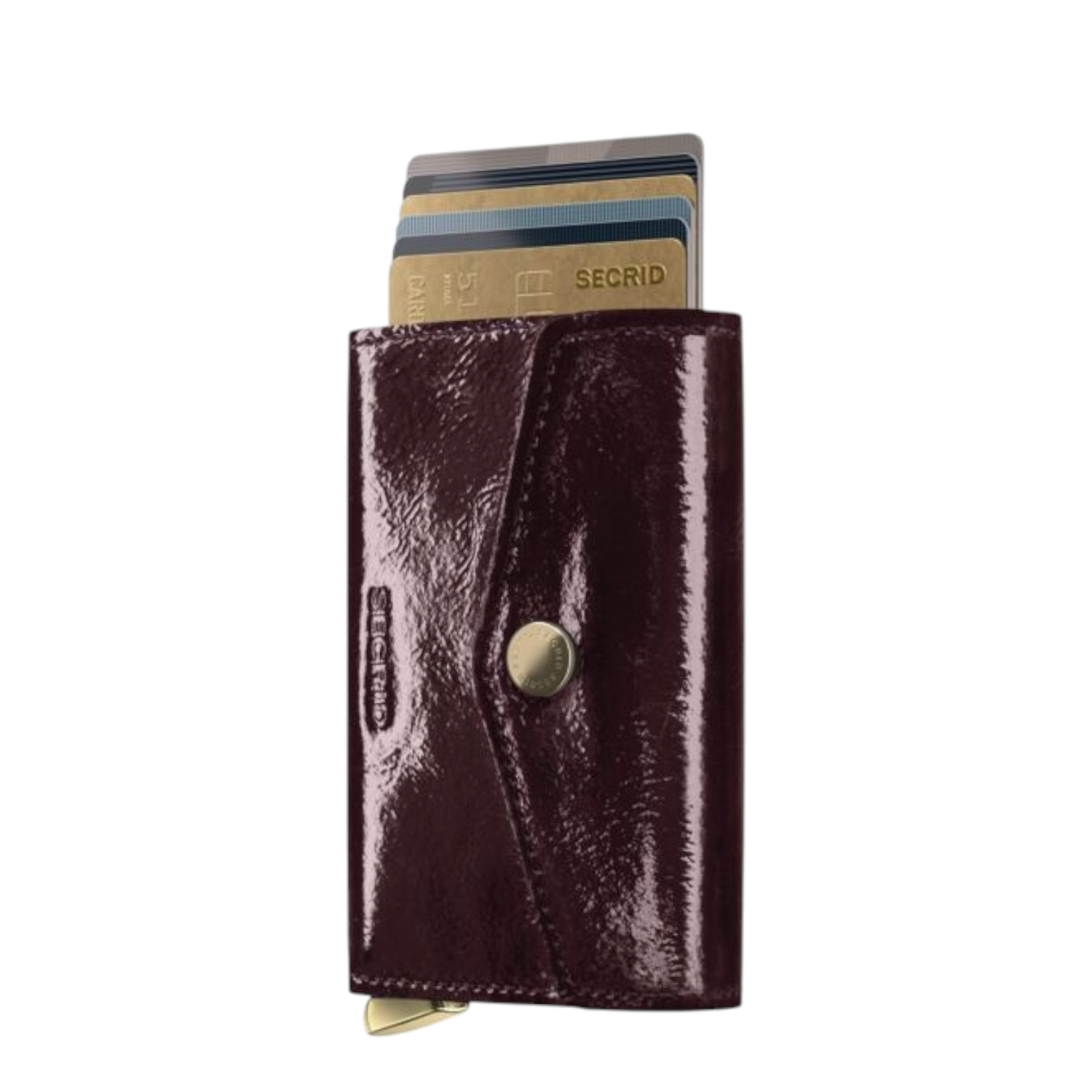 Lieblingstasche Envelope Premium Naplak card holder in glossy dark burgundy leather with a snap button closure