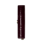 Side view of a Lieblingstasche Envelope Premium Naplak wallet in glossy dark burgundy patent leather