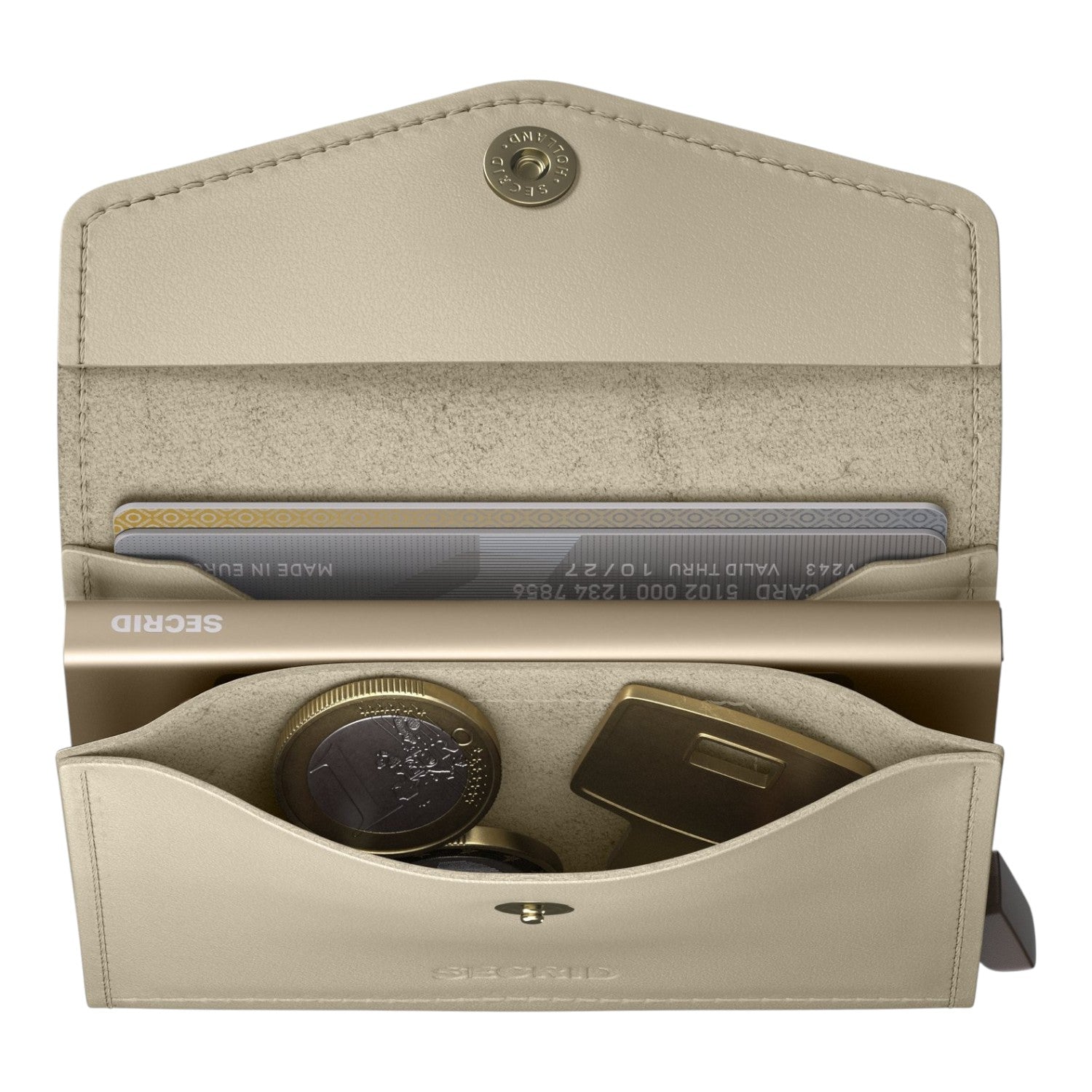 Lieblingstasche Envelope Original beige leather wallet with card holder, coin pocket, and snap button closure