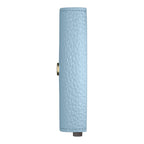 Lieblingstasche Envelope Pebble wallet in light blue grained leather, side profile view with gold hardware detail