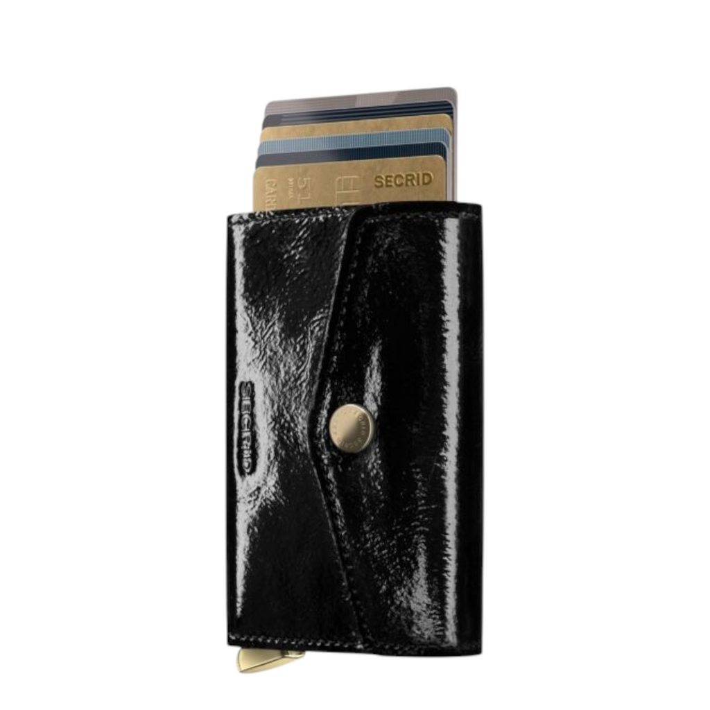Lieblingstasche Envelope Premium Naplak black patent leather card holder with snap button closure and card mechanism