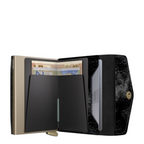 Lieblingstasche Envelope Premium Naplak black patent leather card holder wallet with gold metal interior