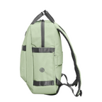 Lieblingstasche eoto Small16 compact sage green daypack with top handles and side pockets, side view