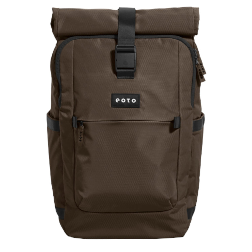Lieblingstasche eoto Tall41 brown rolltop travel backpack with front pocket and buckle closure