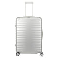 Lieblingstasche Eternity 4W Trolley L, silver aluminium suitcase with ribbed texture, telescopic handle, and spinner wheels.