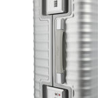 Lieblingstasche Eternity L silver aluminium suitcase with grey leather handle and TSA lock.