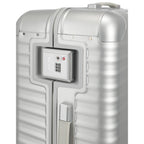 Lieblingstasche Eternity 4W L silver aluminium suitcase with TSA lock and leather handle, ideal for long trips.