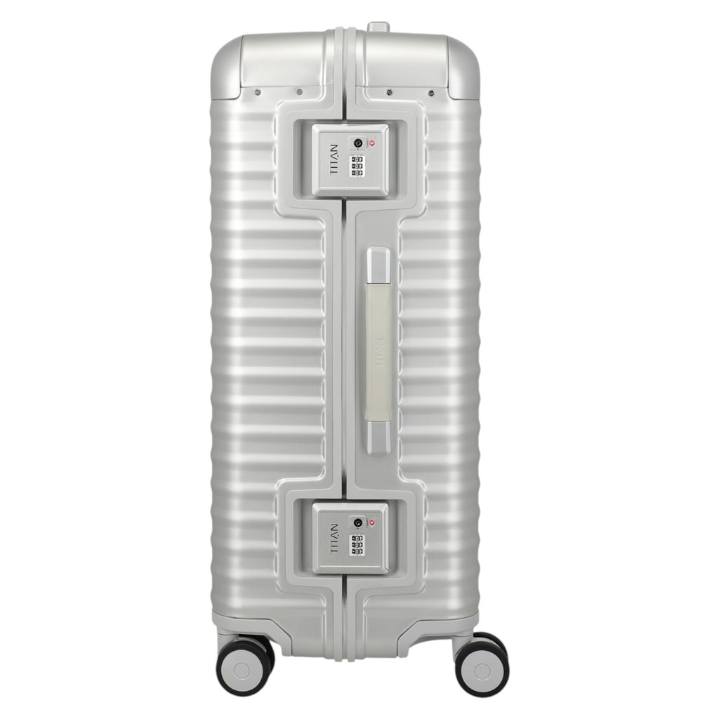 Lieblingstasche Eternity 4W silver aluminium trolley suitcase L with TSA lock and leather handle
