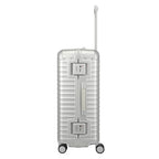 Lieblingstasche Eternity 4W Trolley L, silver aluminum suitcase with TSA lock and telescopic handle, ideal for long trips.