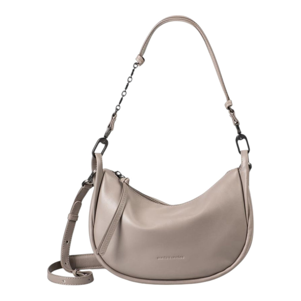 Lieblingstasche Fawn beige leather crescent shoulder bag with dark metal chain link strap detail