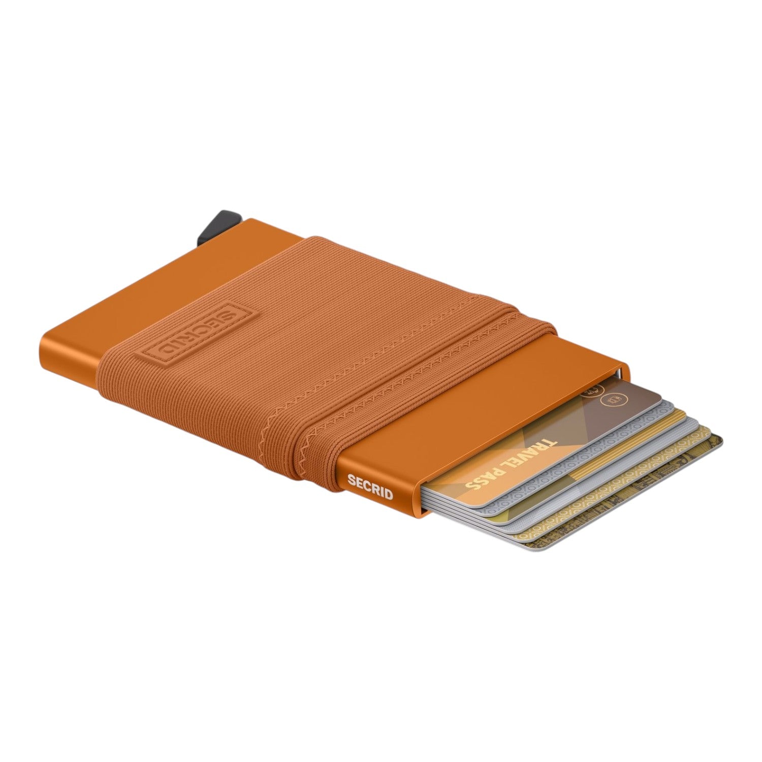 Lieblingstasche Flexwallet in orange with a robust card protector and elastic textile sleeve for cards and cash.