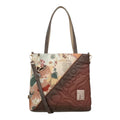 Lieblingstasche shoulder bag featuring a floral print panel and a quilted brown section with decorative charms.